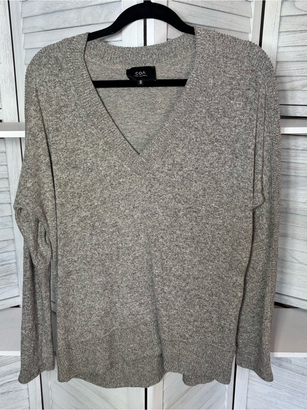 COA Made in California Gray V-Neck Oversized Sweater Top Size Medium